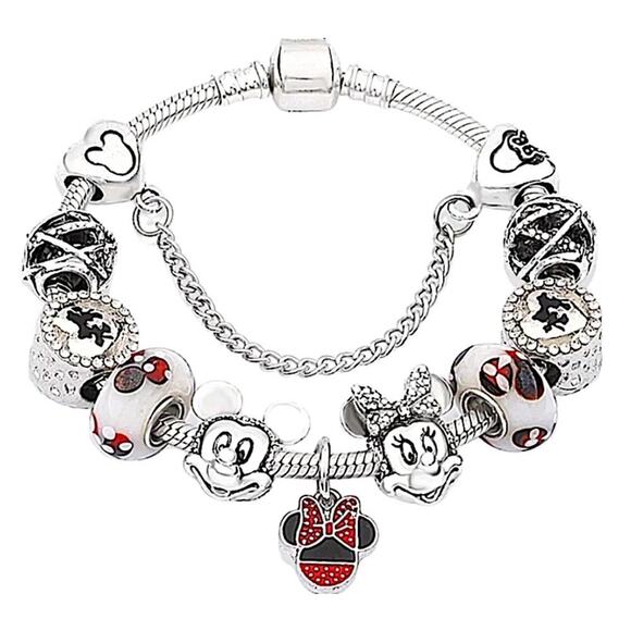 Disney Mickey & Minnie Mouse Charm Bracelet Pandora Compatible - Picture 1 of 1